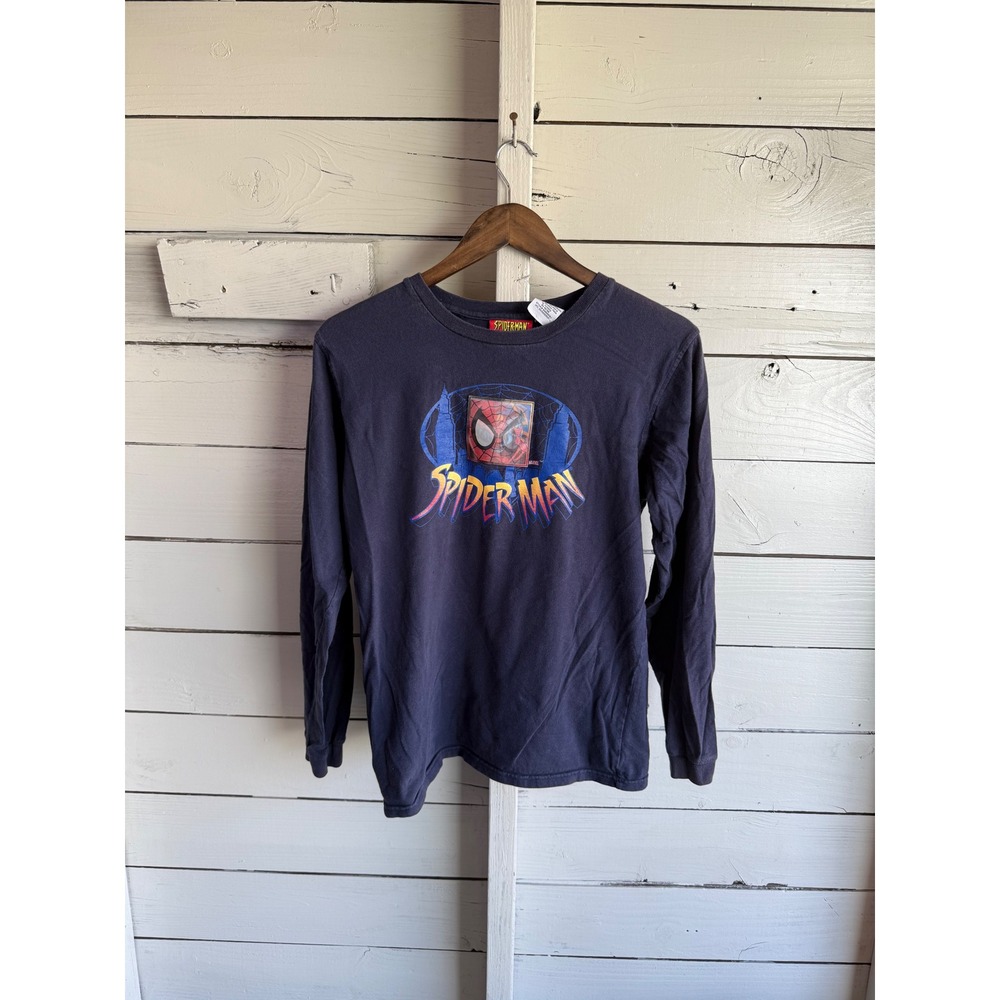 Marvel Spider-Man Boys Long Sleeve Graphic Tee Navy Lenticular Patch L 16/18